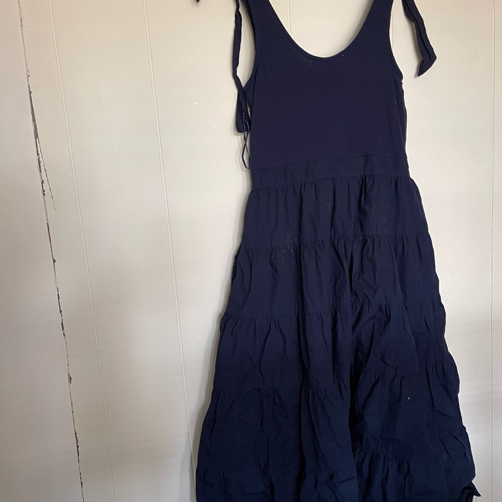 Navy blue, shoulder bow dress